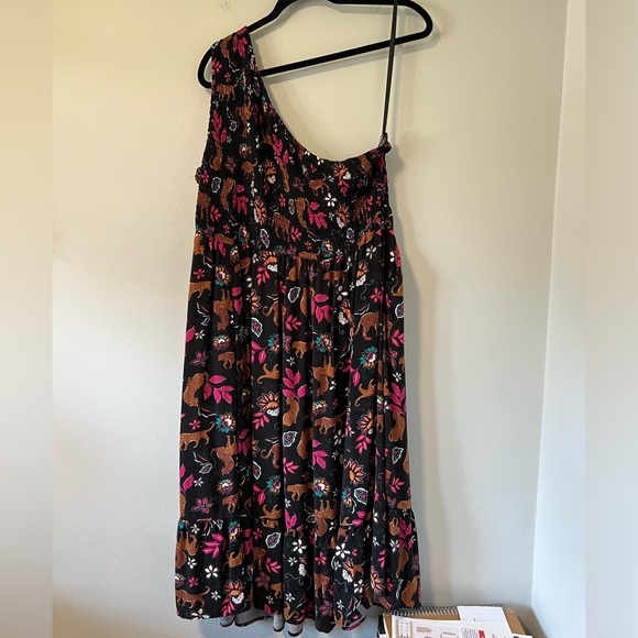 Torrid Leopard Floral Midi Challis One-Shoulder Dress - Picture 6 of 7